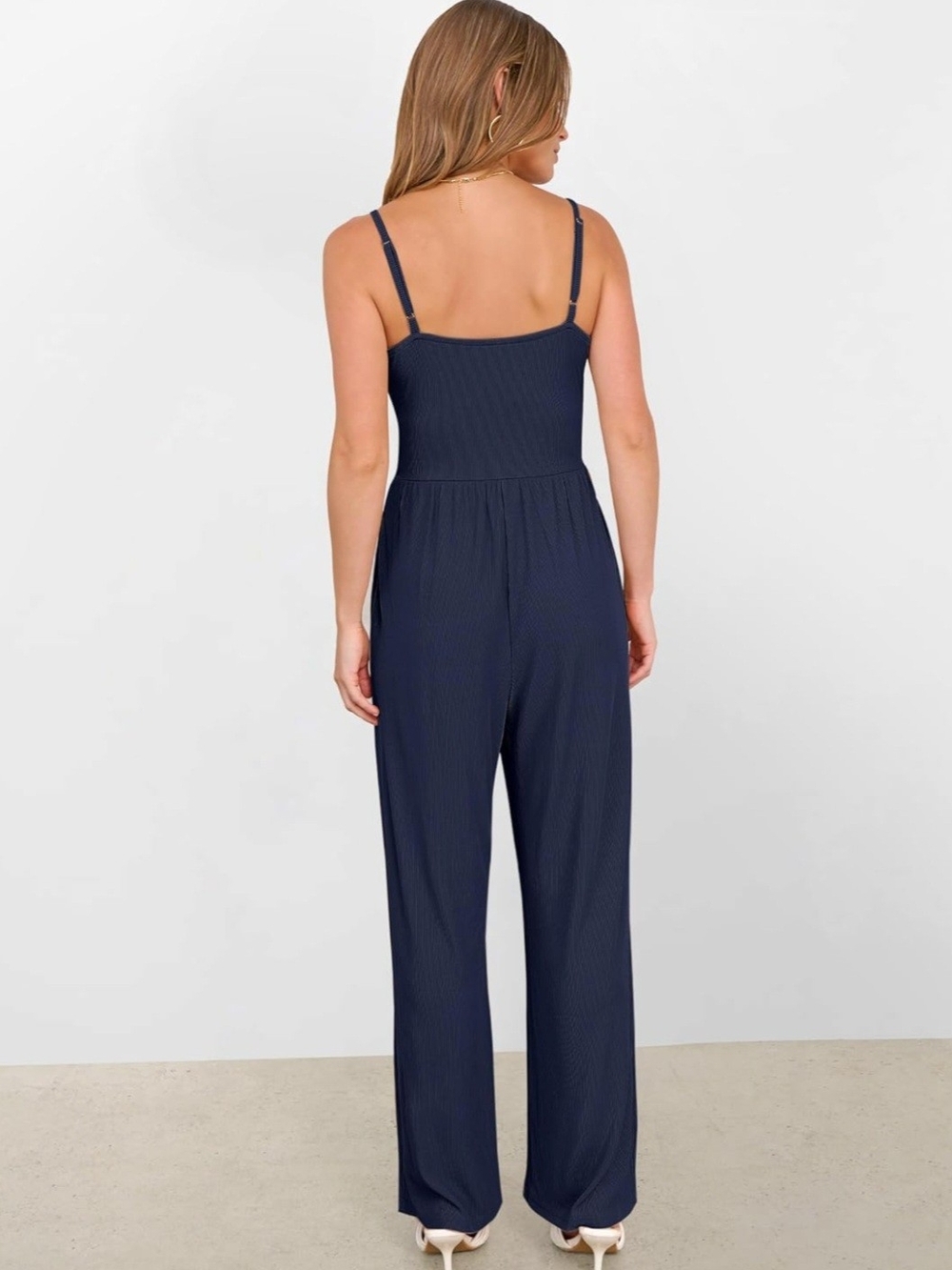 Navy Blue Wide Leg Jumpsuit - Picture 3 of 8